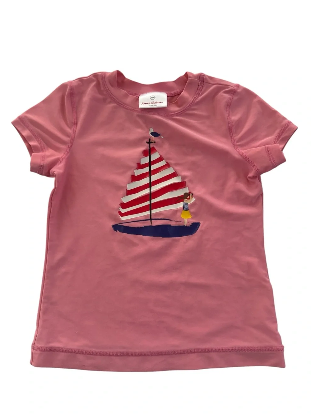Hanna Andersson Girl 120 (8 US) Swim Shirt pink Sailboat #7451